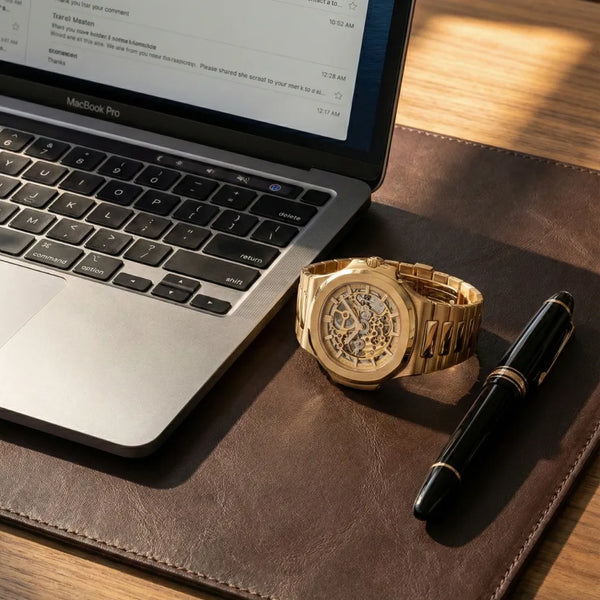 LongLux Patton no pulso — relógio masculino automático com caixa de formato irregular e pulseira em aço