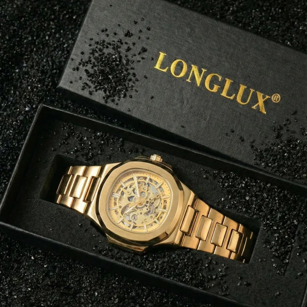LongLux Patton — design e legado mecânico com mostrador esqueleto e pulseira em aço