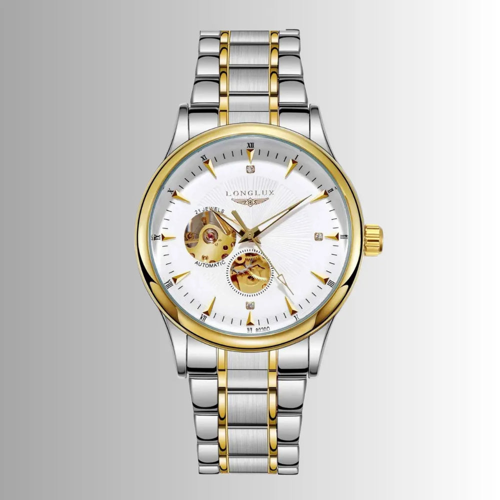 LongLux Arkos — Relógio Mecânico Masculino Com Design Luxo e Mostrador Skeleton