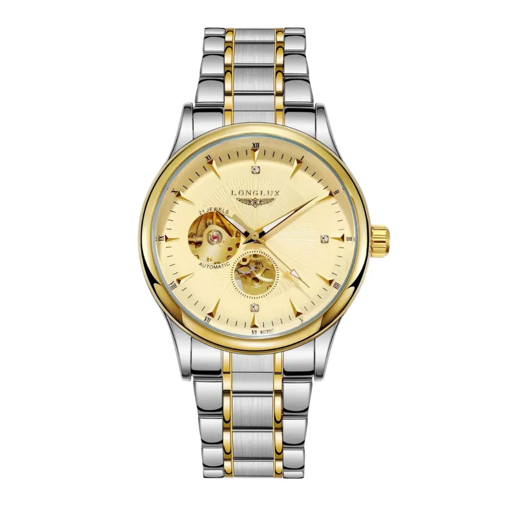 LongLux Arkos Gold — Relógio Mecânico Masculino Gold com Mostrador Esqueleto