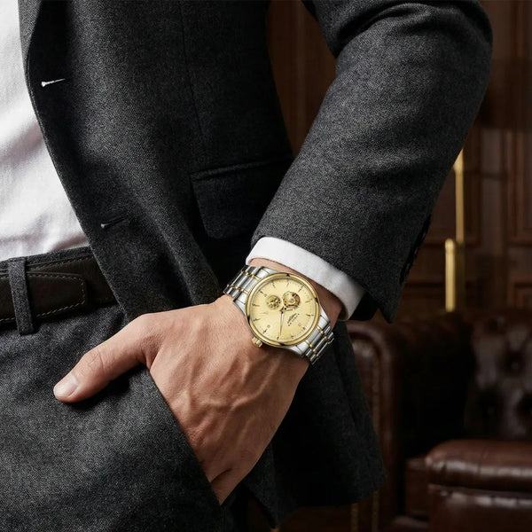 Detalhe do Mostrador Esqueleto do LongLux Arkos Gold